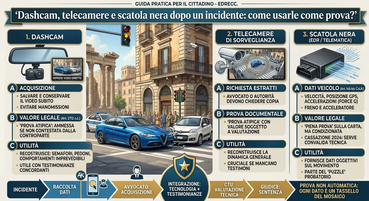 Dashcam installata su un’auto mentre registra la strada dopo un incidente O ALTRE PROVE COME telecamere o scatola nera.